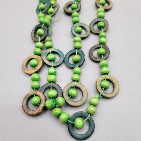 Coconut Circles and Wooden Beaded Necklace 56 Inch Long - Picture 4 of 5